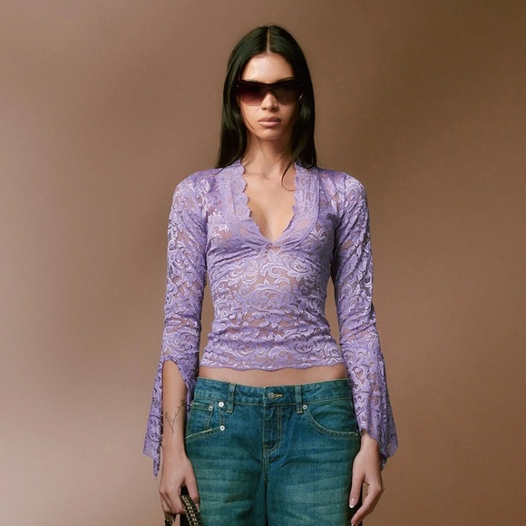 I.AM.GIA Tops - I.AM.GIA Purple Lace Long Sleeve Top Bell Sleeves - Gemma